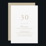 Convite Dourado partido minimalista de aniversário de 30 a<br><div class="desc">Este simples convite de festas aniversário de 30 anos minimalista de ouro é perfeito para uma festa de aniversário moderna. O design simples e elegante apresenta a tipografia clássica e de rico em ouro.</div>