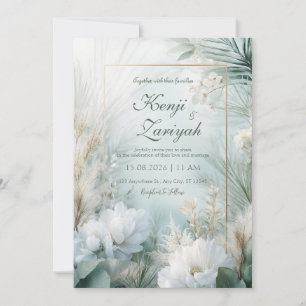 Convite Dourado Peônia Branca Grama das Pampas Casamento T