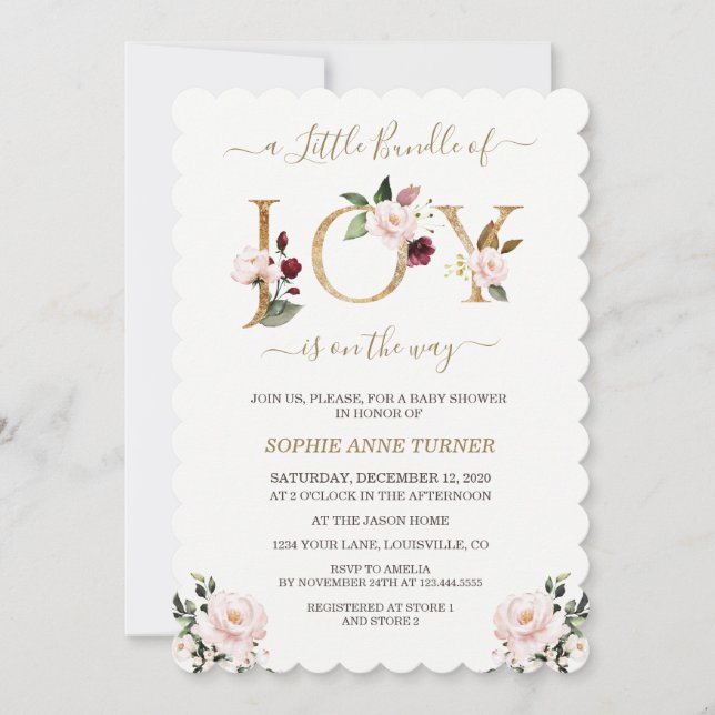 Convite Dourado Pequeno Conjunto De Alegria Chá de fraldas (Frente)