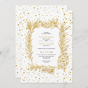 Convite Dourado pino brilhante e casamento no inverno de c