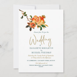 Convite Dourado Pomegranato Elegante Moderno de Casamento