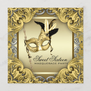 Convite Dourado Prata Negra Doce Seis Festa Mascarada