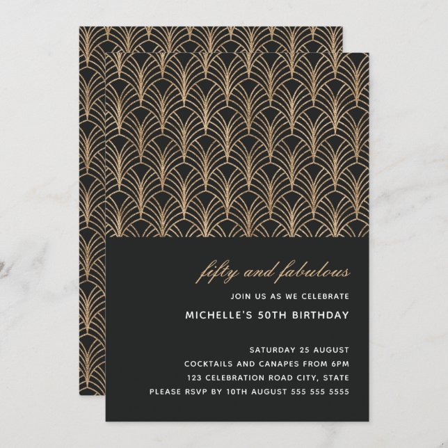 Convite Dourado preto 50 e Fabulosa Foto Deco de Arte 50 (Frente/Verso)