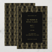 Dourado Preto Art Déco Geométrico Esbelto Retro Ca