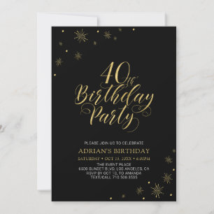 Convite Dourado & Preto   Festa de Aniversário de 40 anos 