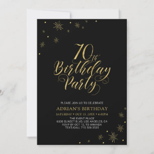 Convite Dourado & Preto   Festa de Aniversário de 70 anos 