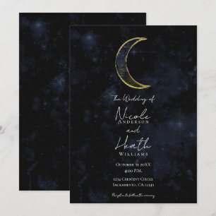 Convite Dourado Preto Lua Celestial Noite Estrelas Casamen