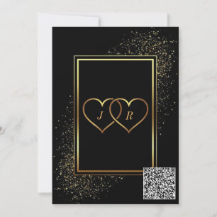 Convite Dourado Preto para Casamento com Código QR