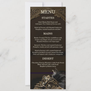 Convite Dourado Preto Véneto Gótico Máscara Elegante Menu