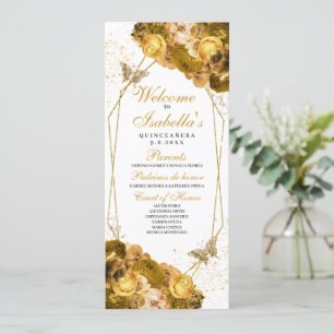Convite Dourado programa Floral Quinceanera