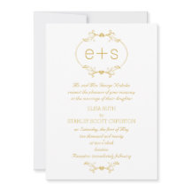 Dourado quadro e iniciais, casamento elegante mono