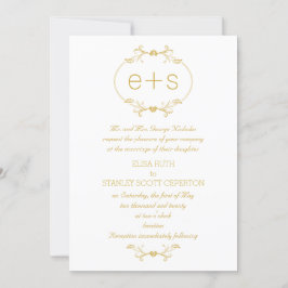 Convite Dourado quadro e iniciais, casamento elegante mono