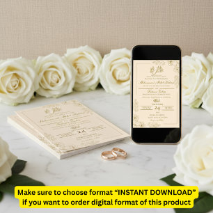 Convite Dourado Quadro Floral Elegante Livro Branco Modern