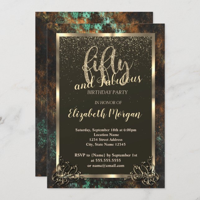 Convite Dourado quadro Teal Cooper Patina 50º (Frente/Verso)