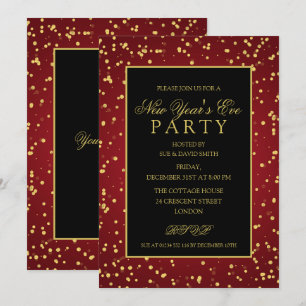 Convite Dourado Red Foil Glitter Pontos de Véspera de Ano