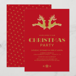 Convite Dourado Reindeer Red Christmas Party