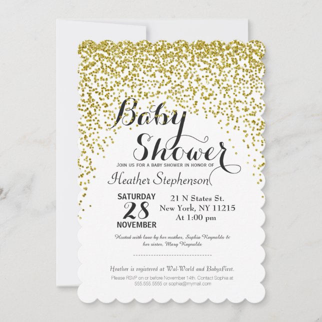 Convite Dourado relâmpagos Confetti Baby Shower (Frente)