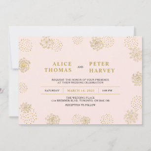 Convite Dourado & Rosa Blush   Cerimônia de Casamento Mode