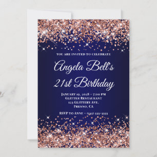 Convite Dourado Rosa Brilho Azul Marinho Ombre 21º Anivers