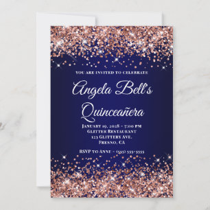 Convite Dourado Rosa Brilho Azul Marinho Ombre Quinceanera