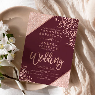 Convite Dourado rosa brilho confete elegante casamento bur