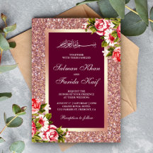 Dourado Rosa Brilho Floral Rosa Islâmico Muçulmano