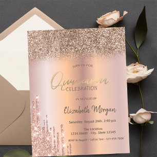 Convite Dourado Rosa Brilho Gotas Ombre Quinceañera