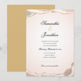 Convite Dourado Rosa Brilho Mármore Ágata Casamento
