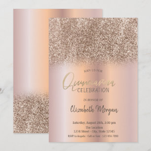 Convite Dourado Rosa Brilho Ombre Quinceañera