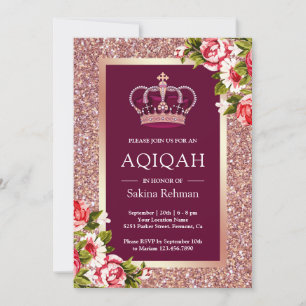 Convite Dourado Rosa Brilho Princesa Rosa Floral Aqiqah