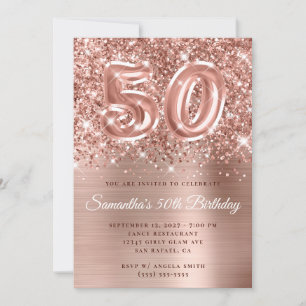 Convite Dourado Rosa Espelhado Glam Número 50º Aniversário