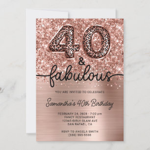 Convite Dourado Rosa Espelhado Leopardo 40 e Fabuloso