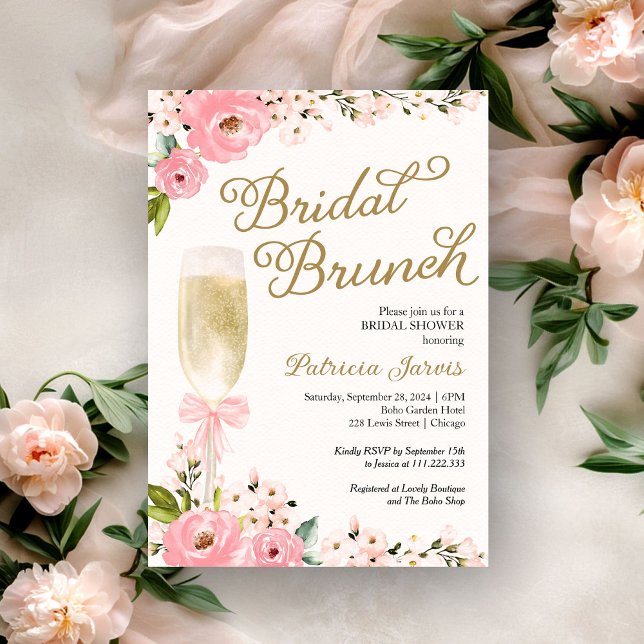 Convite Dourado Rosa Floral Café da Manhã de Noiva Chá de  (Criador carregado)