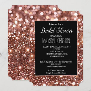 Convite Dourado Rosa Glam Glitter Preto 