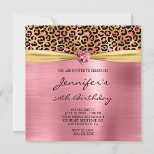 Convite Dourado Rosa Leopardo Folha Gema Coração 50º Anive
