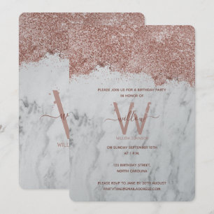 Convite Dourado Rosa Mármore Branco Brilho Aniversário de 