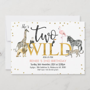 Convite Dourado Rosa Negro Dois Animais Selvagens Safari A