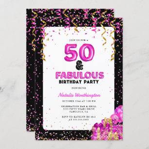 Convite Dourado Rosa Quente 50 Fabuloso 50º Aniversário
