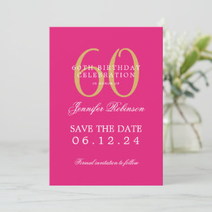 Convite Dourado rosa quente 60º aniversário Data de salvam