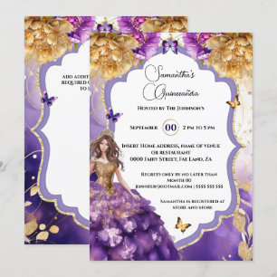 Convite Dourado roxo 15ª festa da peônia borboleta Quincea