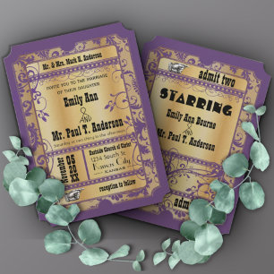 Convite Dourado Roxo Bilhete Vintage Antigo Hollywood Casa