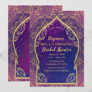 Convite Dourado Roxo Chuveiro Nupcial Dança do Ventre Marr