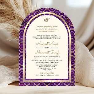 Convite Dourado Roxo Código QR Marroquino Arco Sikh Casame