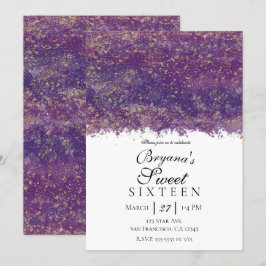 Convite Dourado Roxo com Borrifo Moderno Glam Festa Doce 1