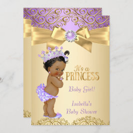 Convite Dourado Roxo Damask Princesa Chá de fraldas Étnica
