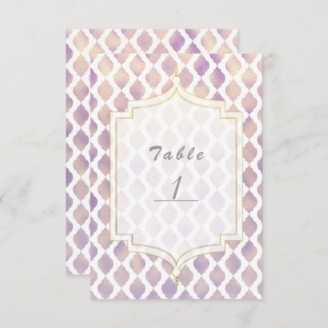Convite Dourado roxo e branco Número da Tabela Moderna do  (Frente/Verso)