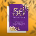 Convite Dourado Roxo Elegante de Aniversário do Or<br><div class="desc">Design de "Programa de Festa de aniversário" elegante com Convênio Floral em Dourado e Roxo com texto personalizado.</div>