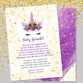 Convite Dourado Roxo para o Bebê do Unicorn