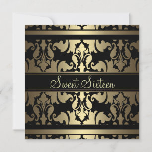 Convite Dourado Royal Damask Sweet16 Birthday Convida