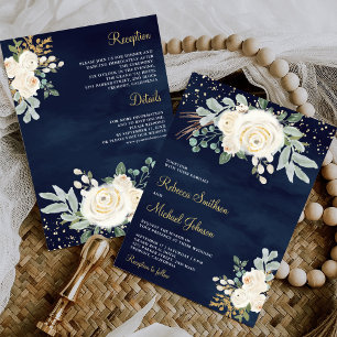 Convite Dourado Rústico Marfim Floral Tudo em Um Casamento